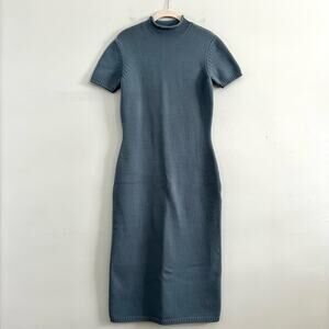 Ralph Lauren Purple Label Knit Blue Mock Neck Sweater Midi Dress